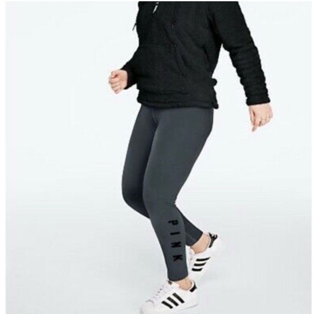 PINK Victoria's Secret Cozy Dark Gray Charcoal leggings with logo